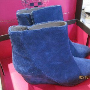 Vince Camuto Short Blue Suede Boots with Wedge Heel